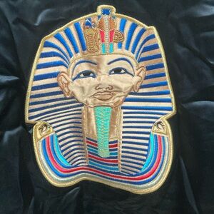 Vintage Luxor Las Vegas Egyptian Pharaoh Embroidered Acetate Black Jacket